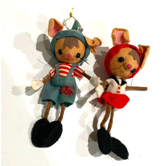 Vintage felt ornaments bendable mice mouse delicate made in Japan 5" whimsical c - Picture 5 of 8